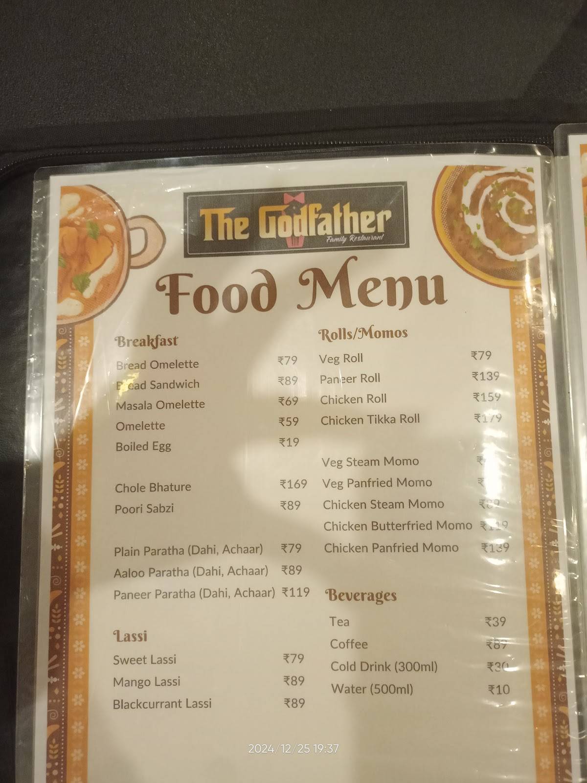 The Godfather menu
