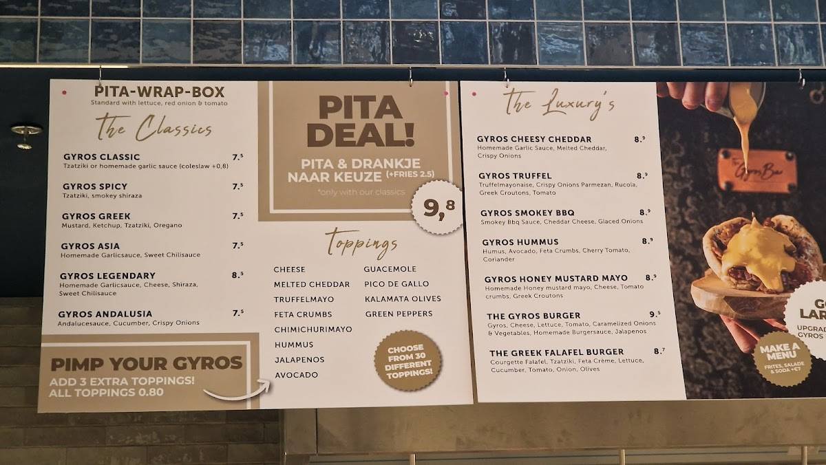 Menu at The Gyros Bar, Utrecht