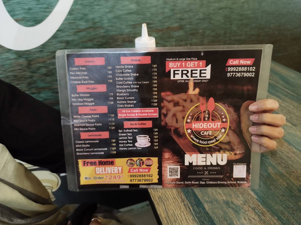 The Hideout Cafe menu