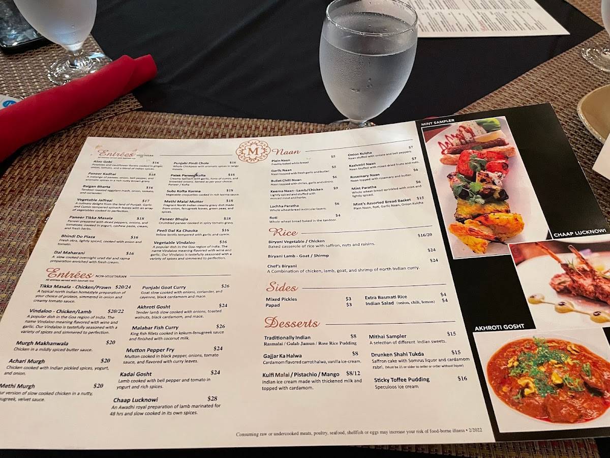 Menu at The Mint Room restaurant, Ellicott City