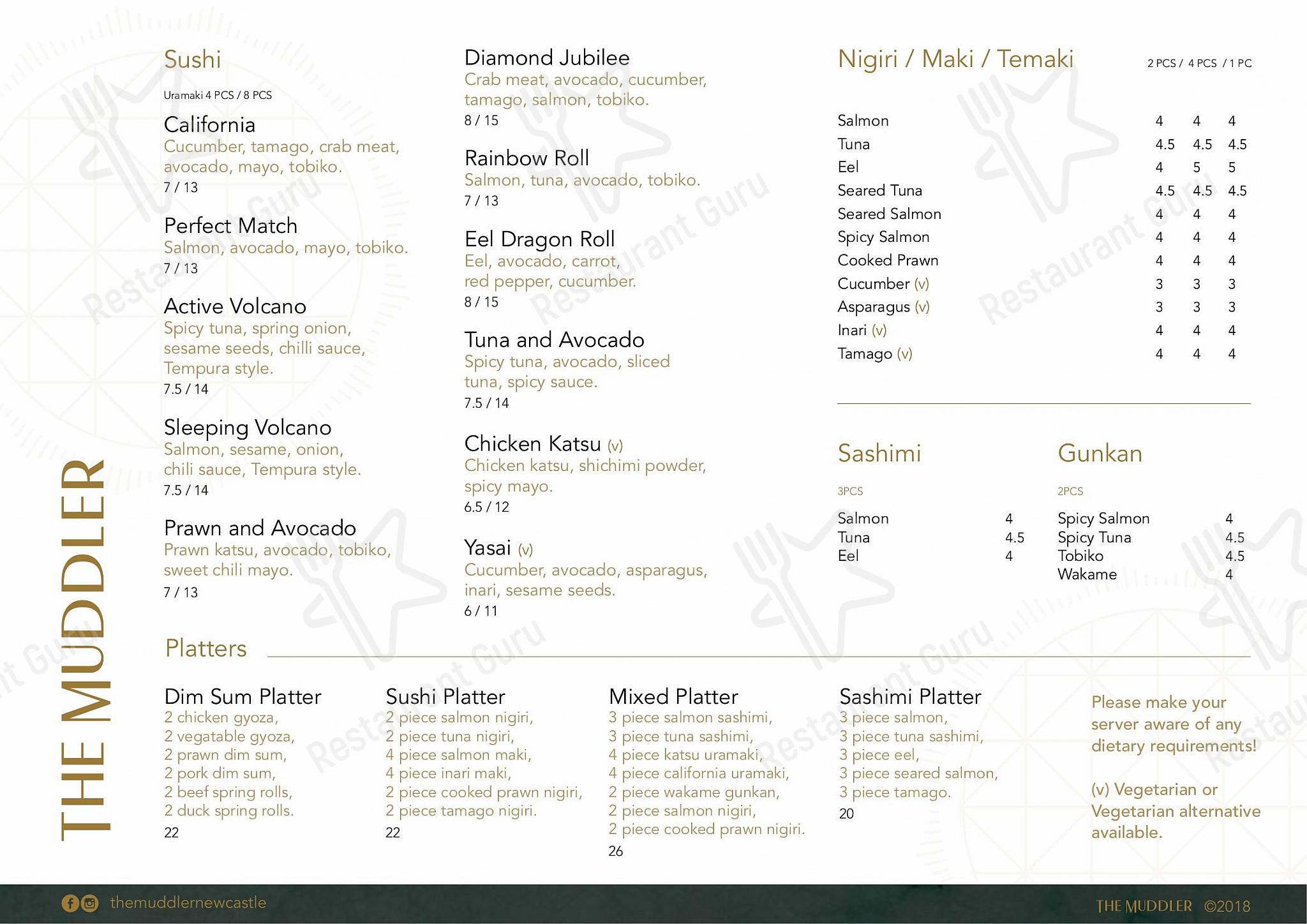 Menu at The Muddler restaurant, Newcastle upon Tyne