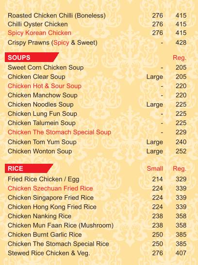 The Stomach menu