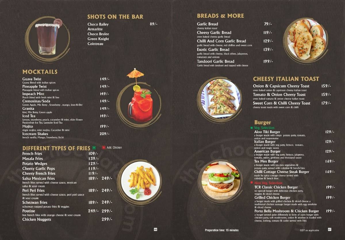 The chocolate room menu
