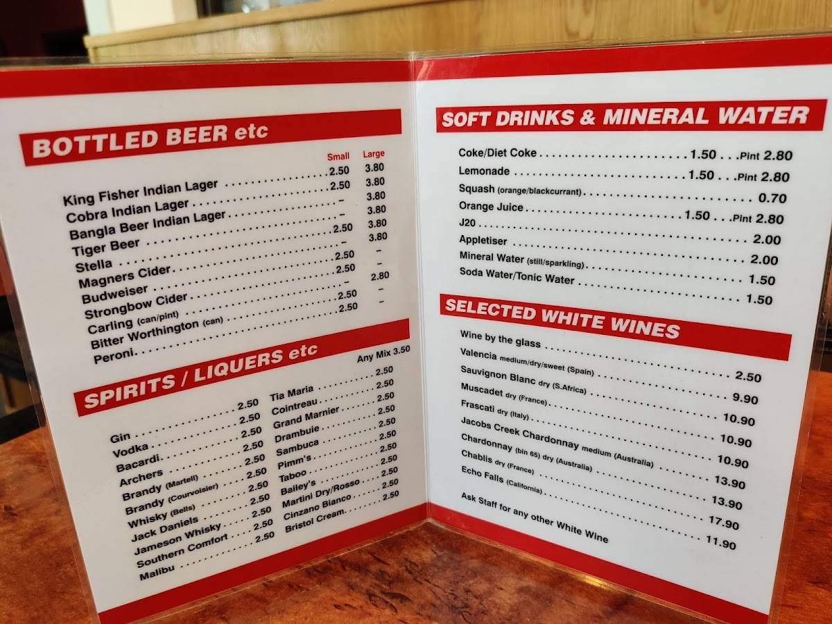 Menu at Tiffin restaurant, Ystalyfera