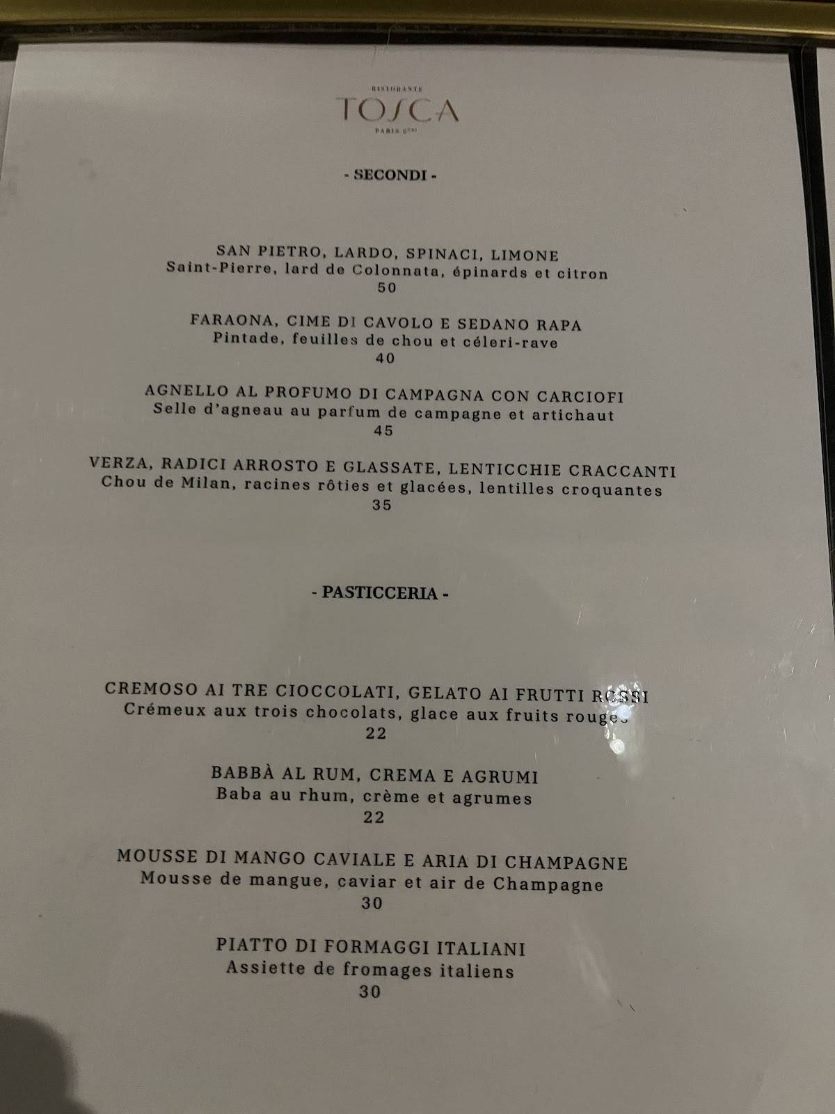 Menu de Tosca