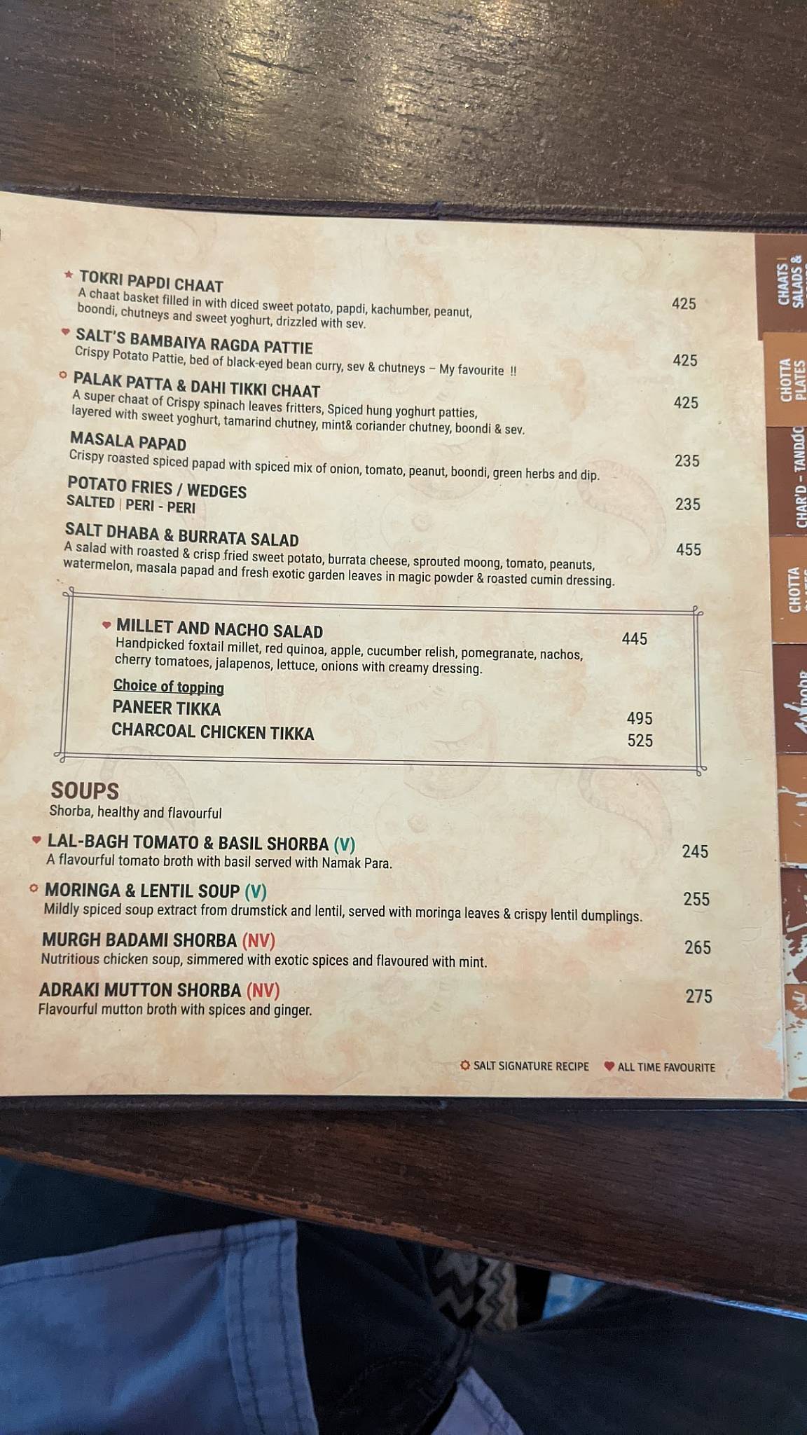 Toscano menu