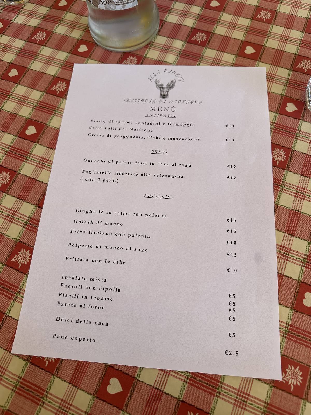 Menu di Trattoria Alla Pineta 