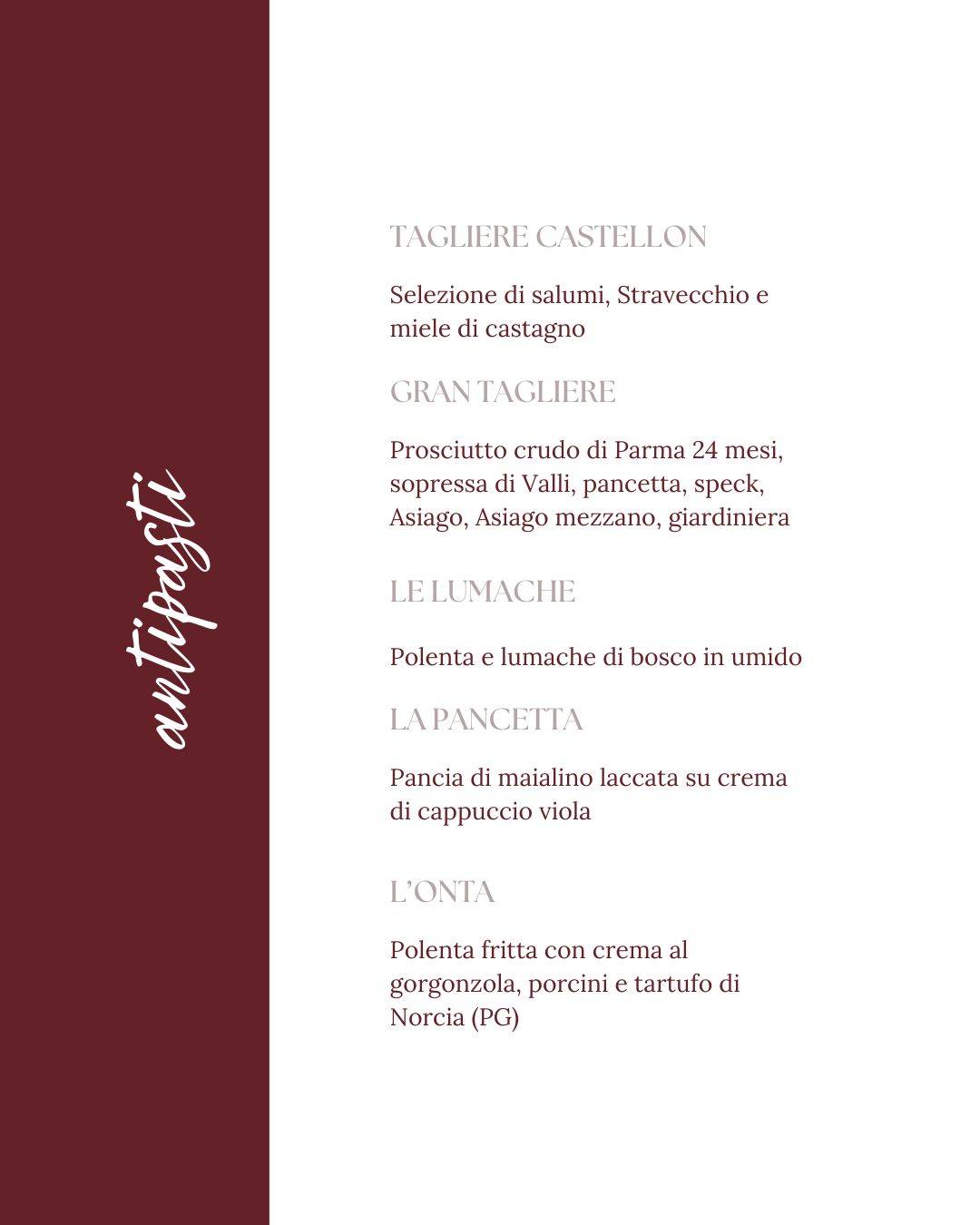 Menu di Trattoria Castellon 