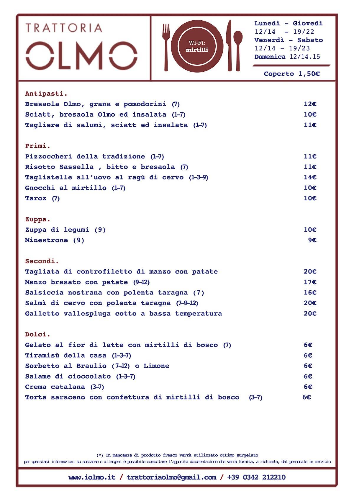 Menu di Trattoria Olmo 