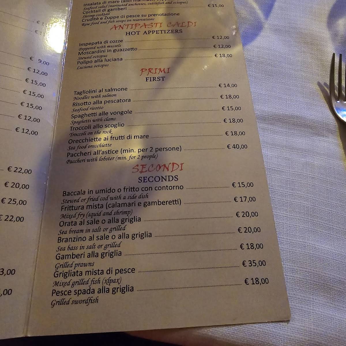Menu di Trattoria Pane & Pomodoro 