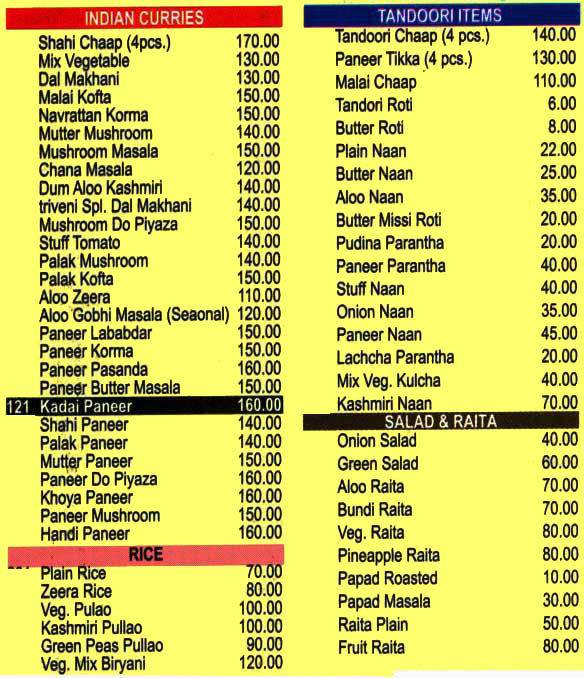 Triveni An eating point menu