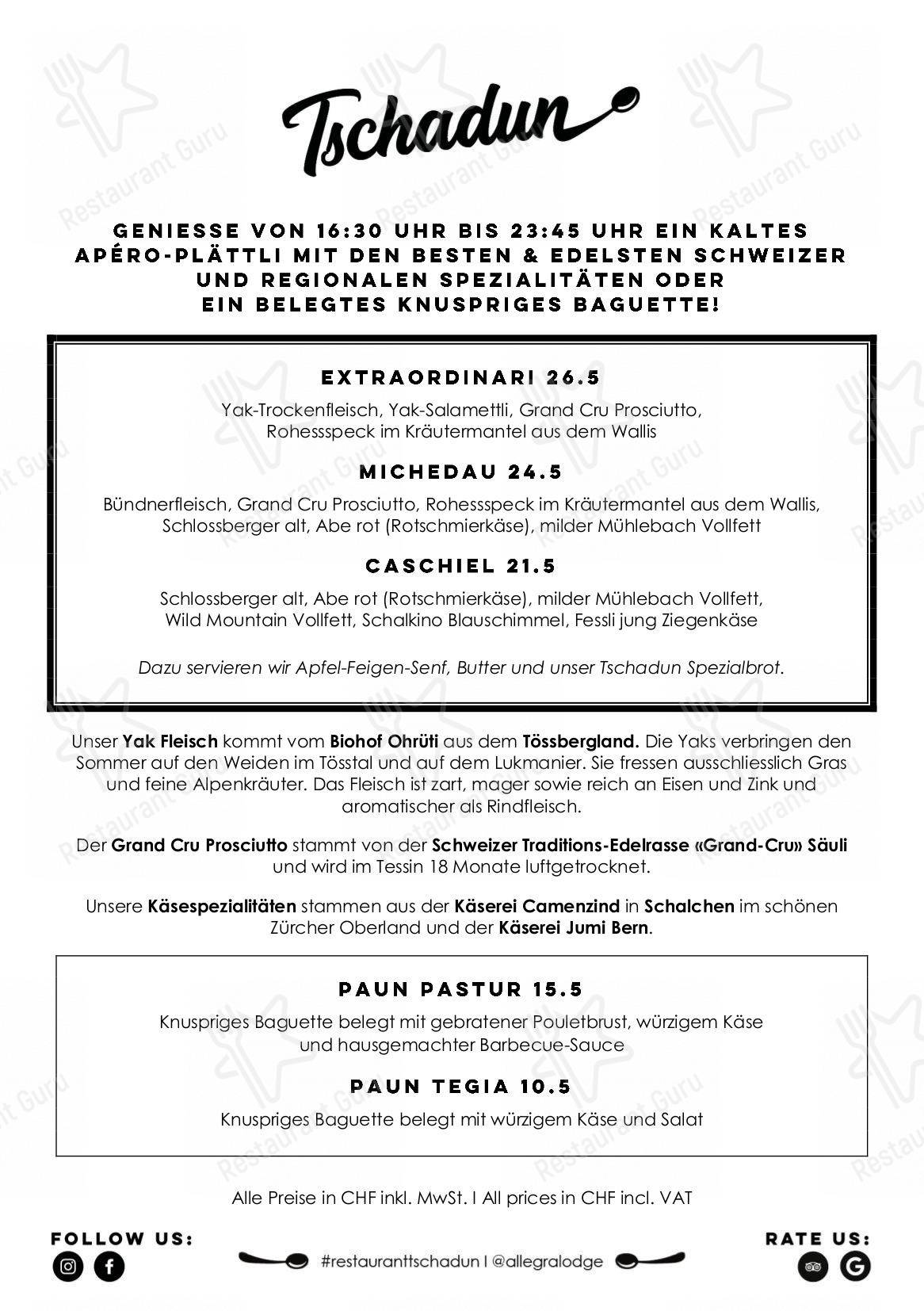 Menu di Restaurant & Bar Tschadun - Menu Drinks