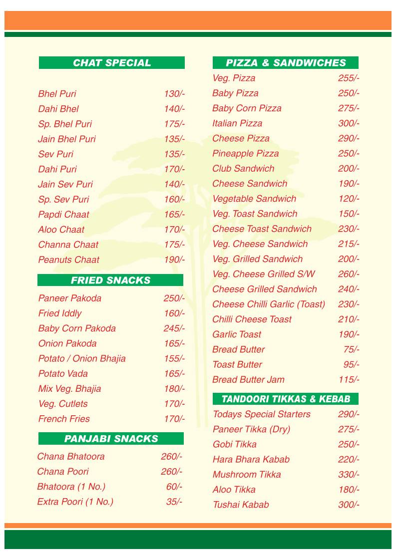 Tulips Woodlands Restaurant menu