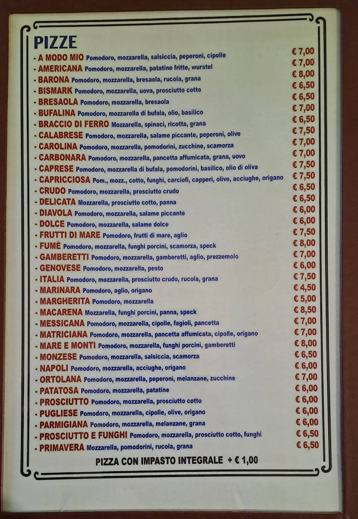 Menu di Tutto Giusto 