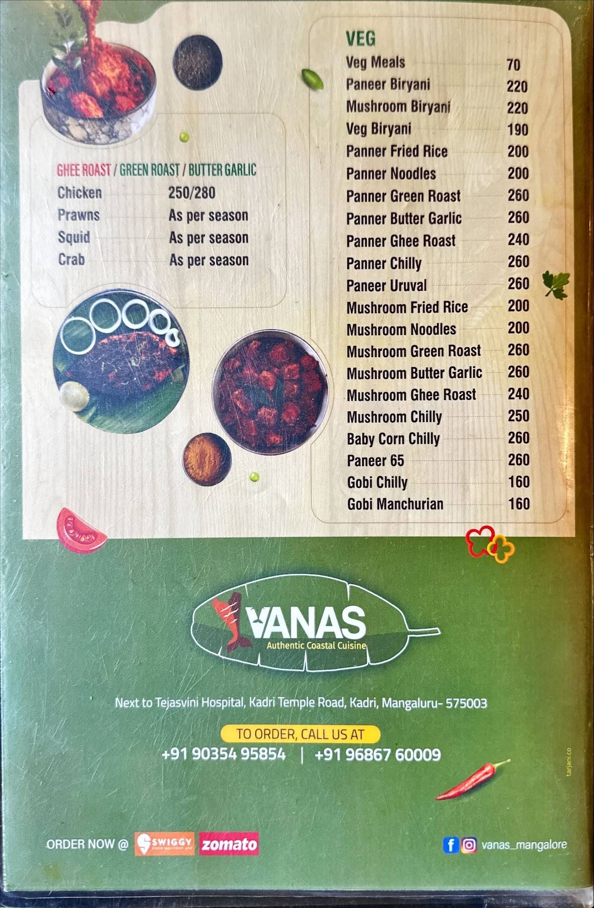 Vanas Mangalore - Authentic Coastal Cusine menu