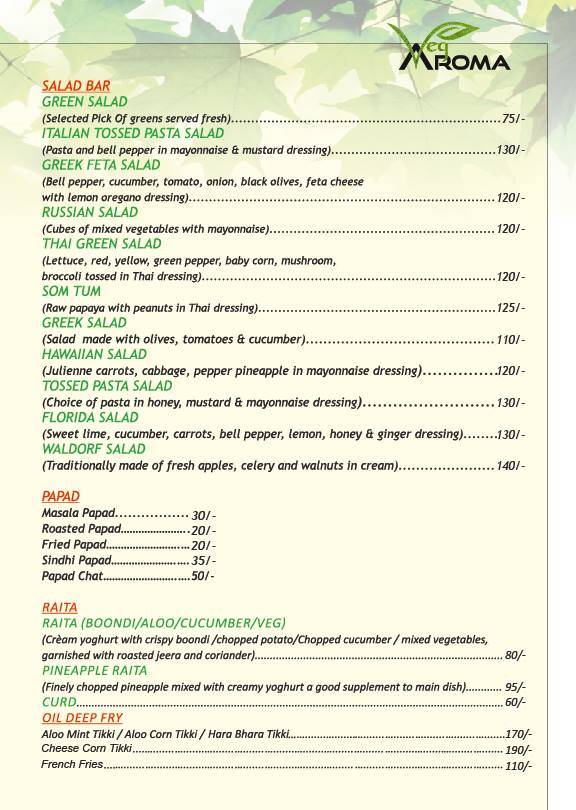 Veg Aroma menu