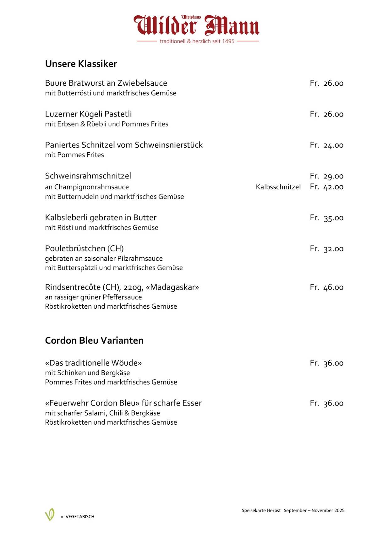 Menu di Wilder Mann Sursee AG 