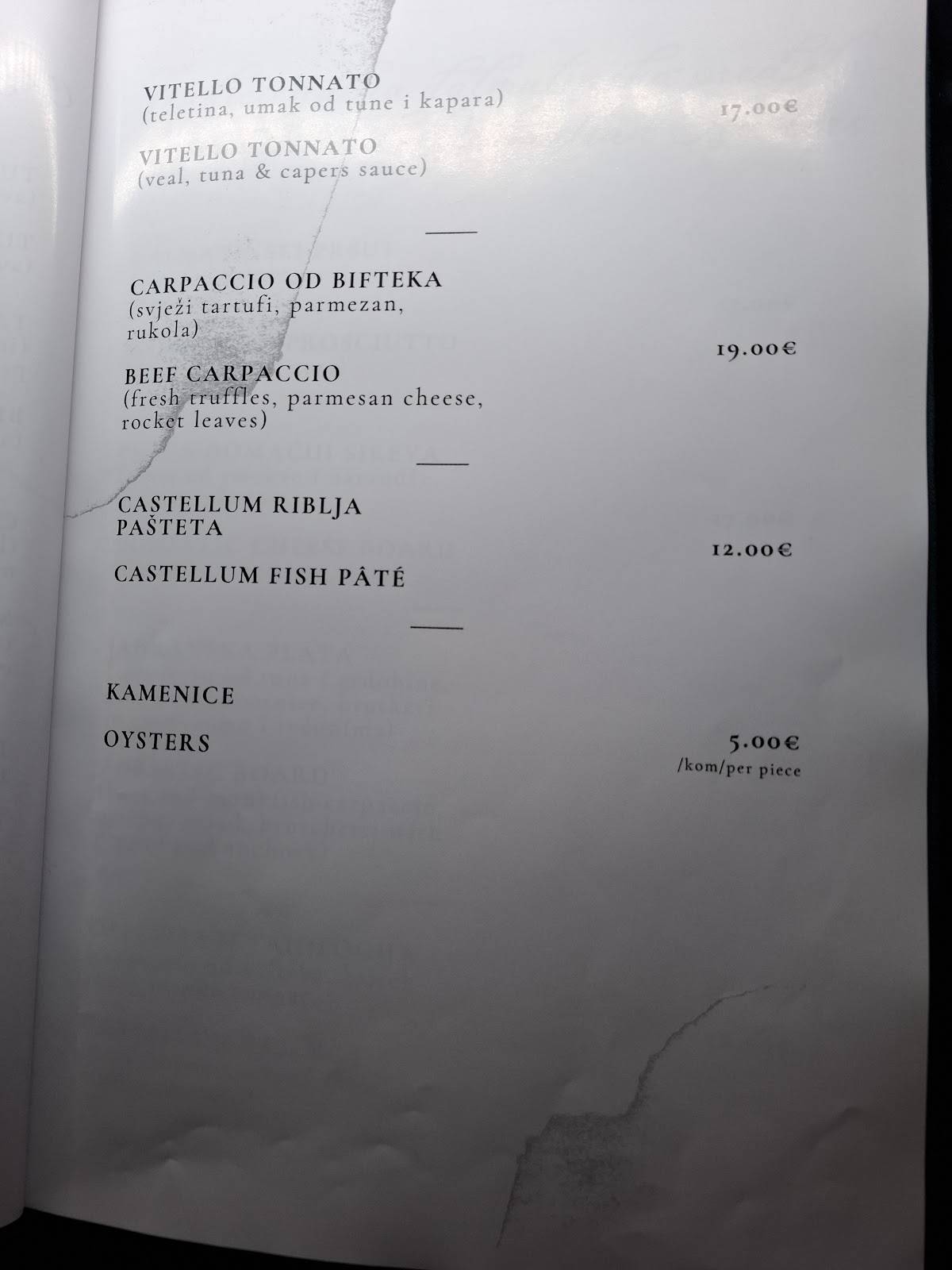 Menu di Wine and Restaurant Castellum 