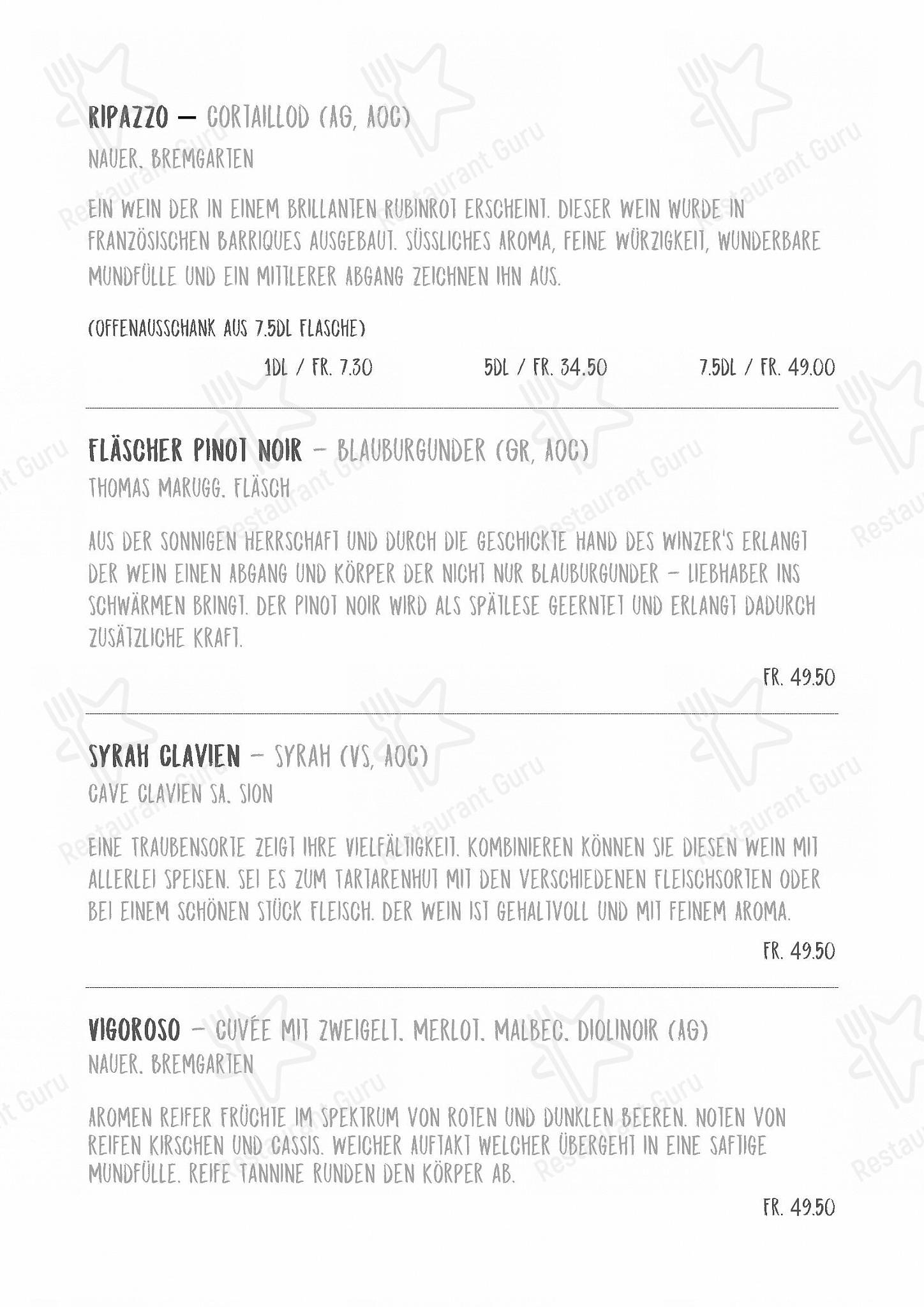 Menu di Restaurant Rütihof, Gränichen
