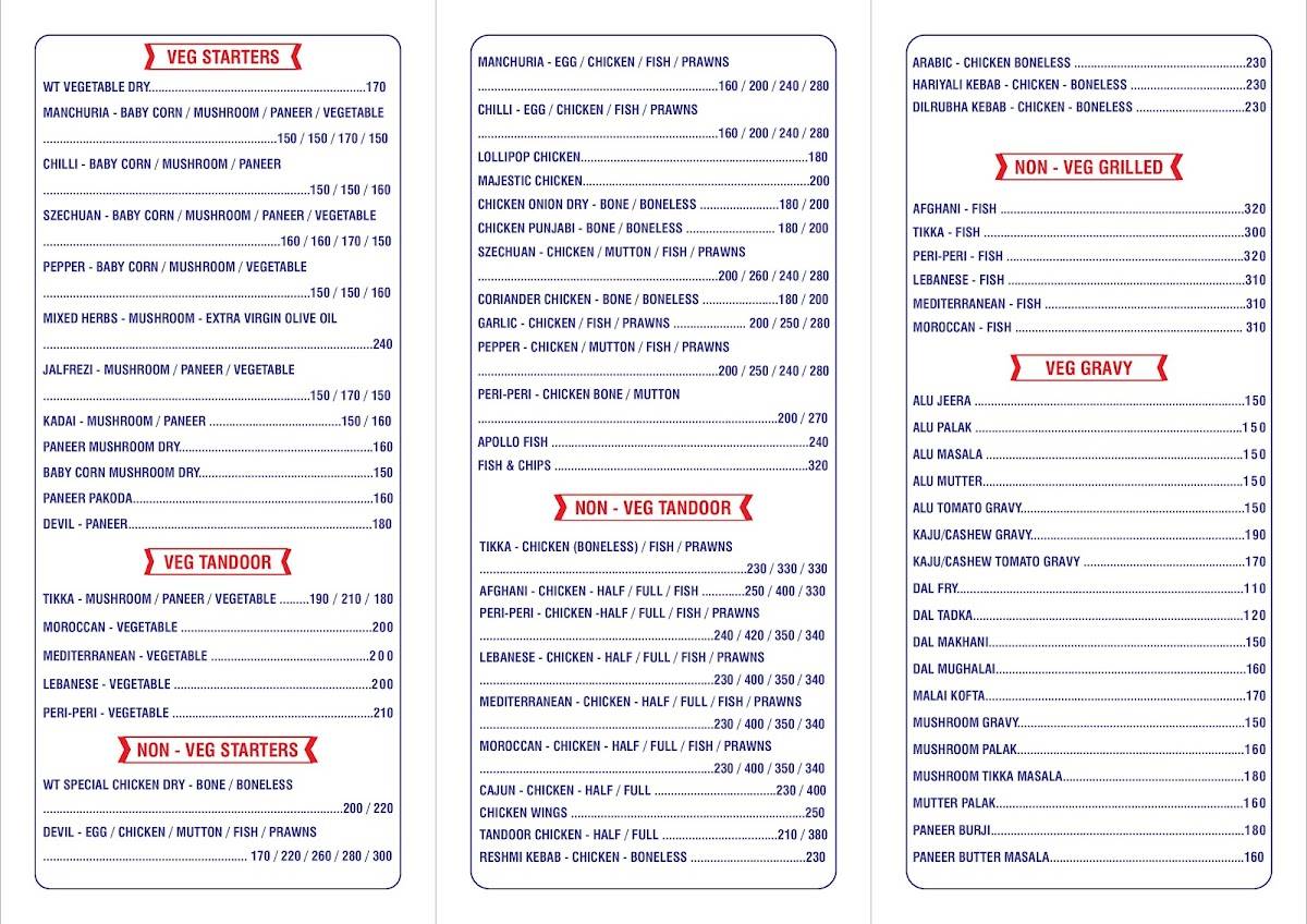 Wooden Table Restaurant menu