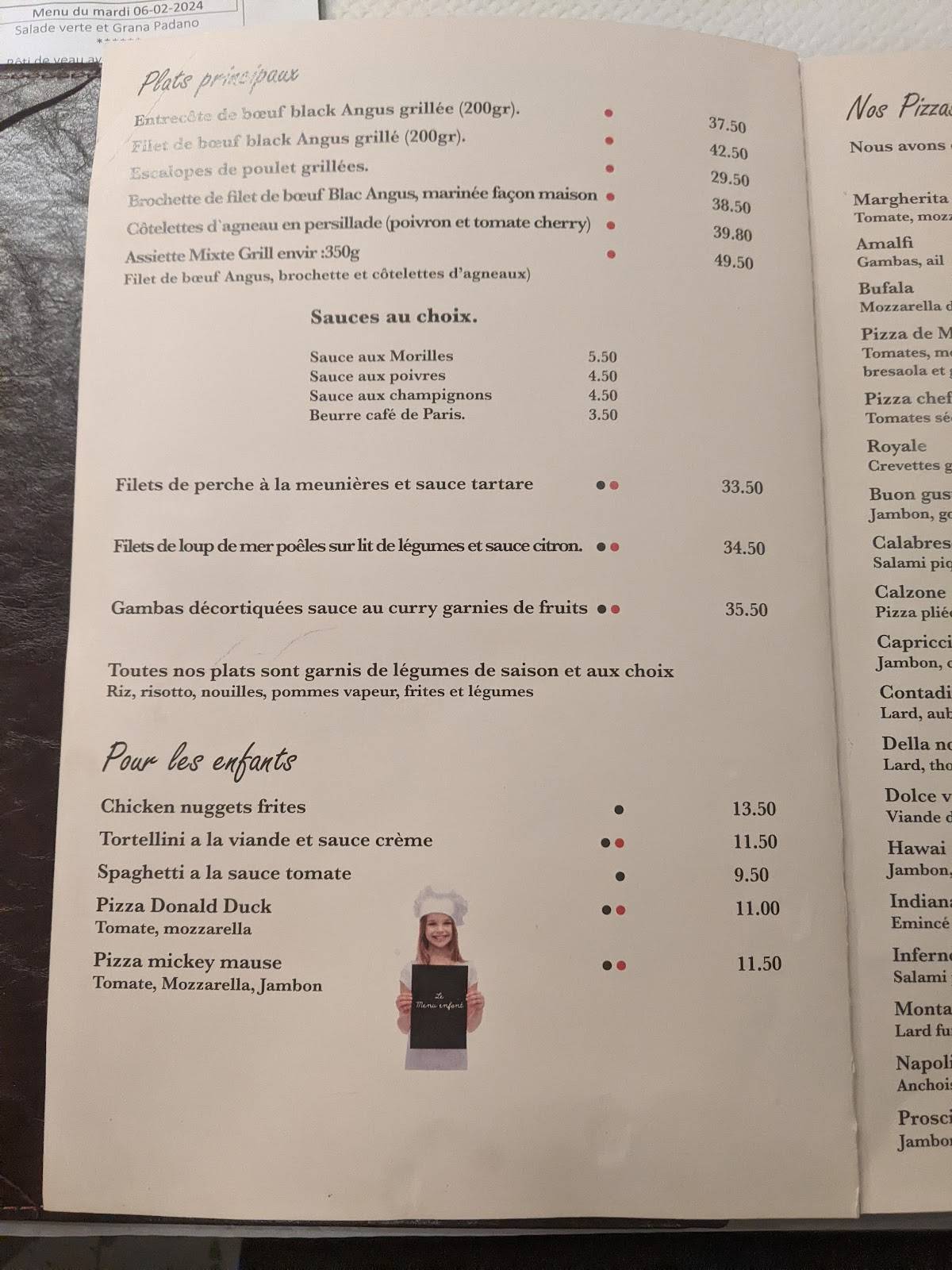 Menu di Restaurant de Moncor 