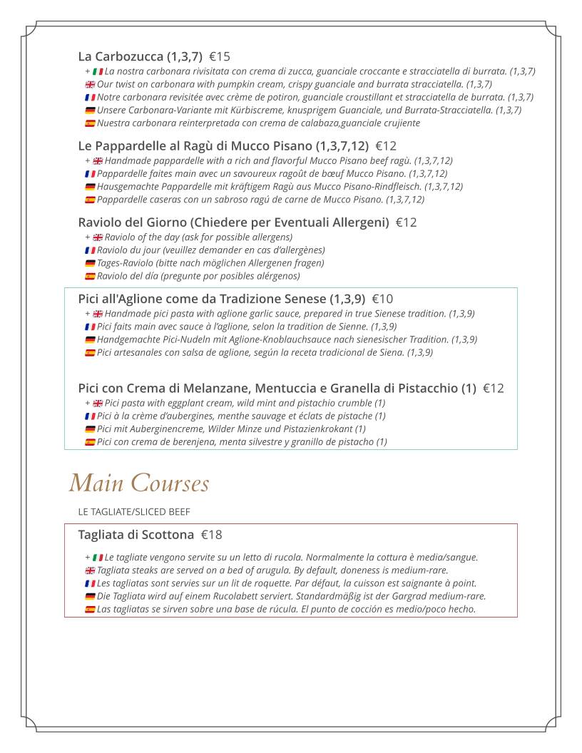 Menu di il Mercante