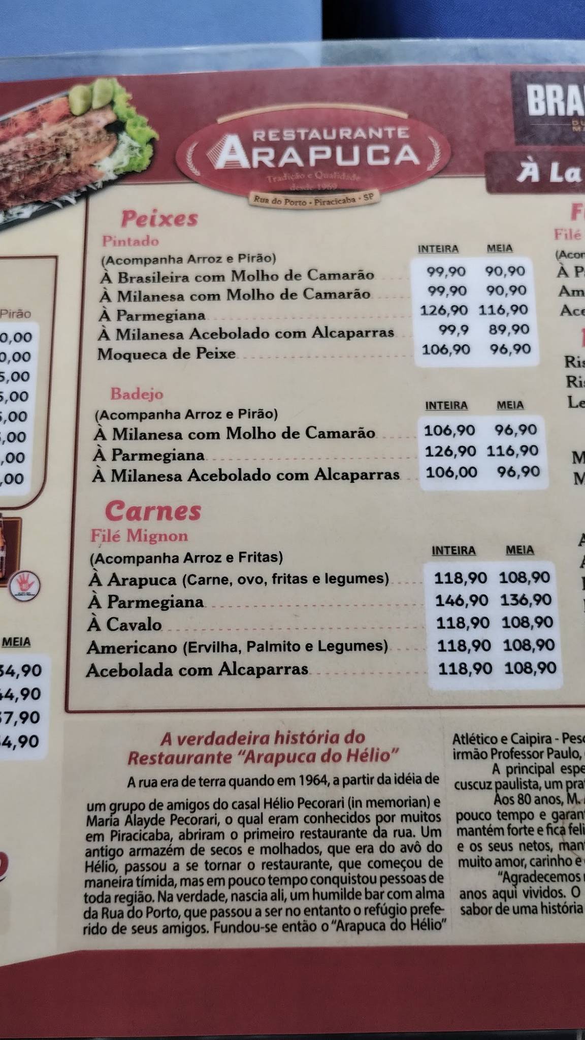 Restaurante Arapuca cardápio