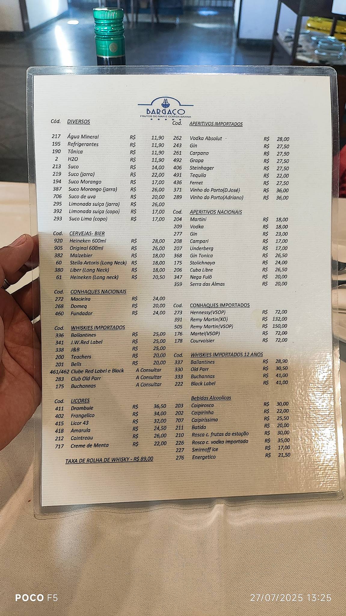Bargaço cardápio