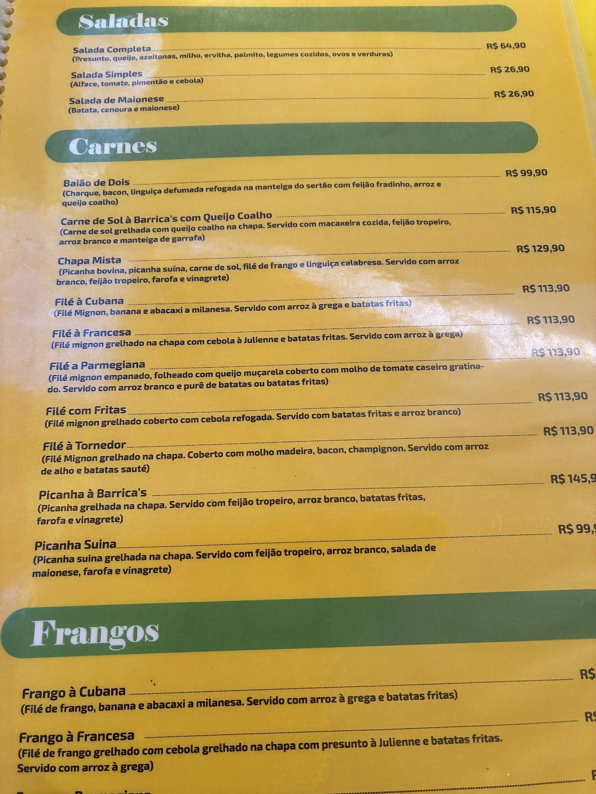 Restaurante Barrica's cardápio