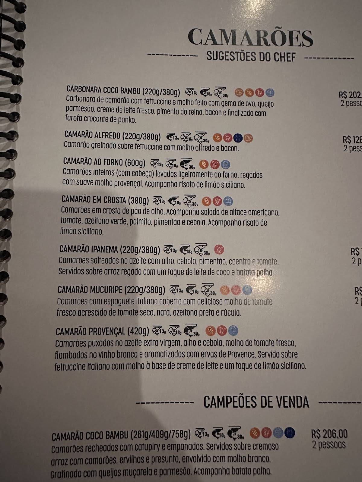 Restaurante Coco Bambu Sul cardápio