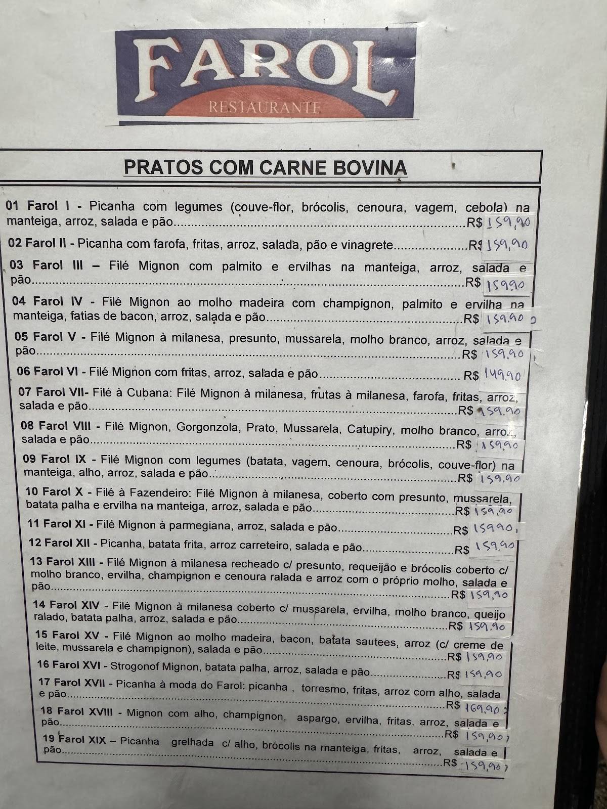 Farol Americana cardápio