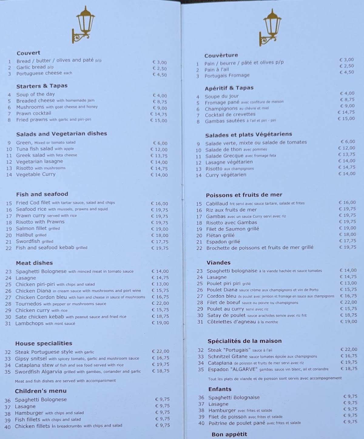 Menu em Restaurante Lanterna Velha, Carvoeiro
