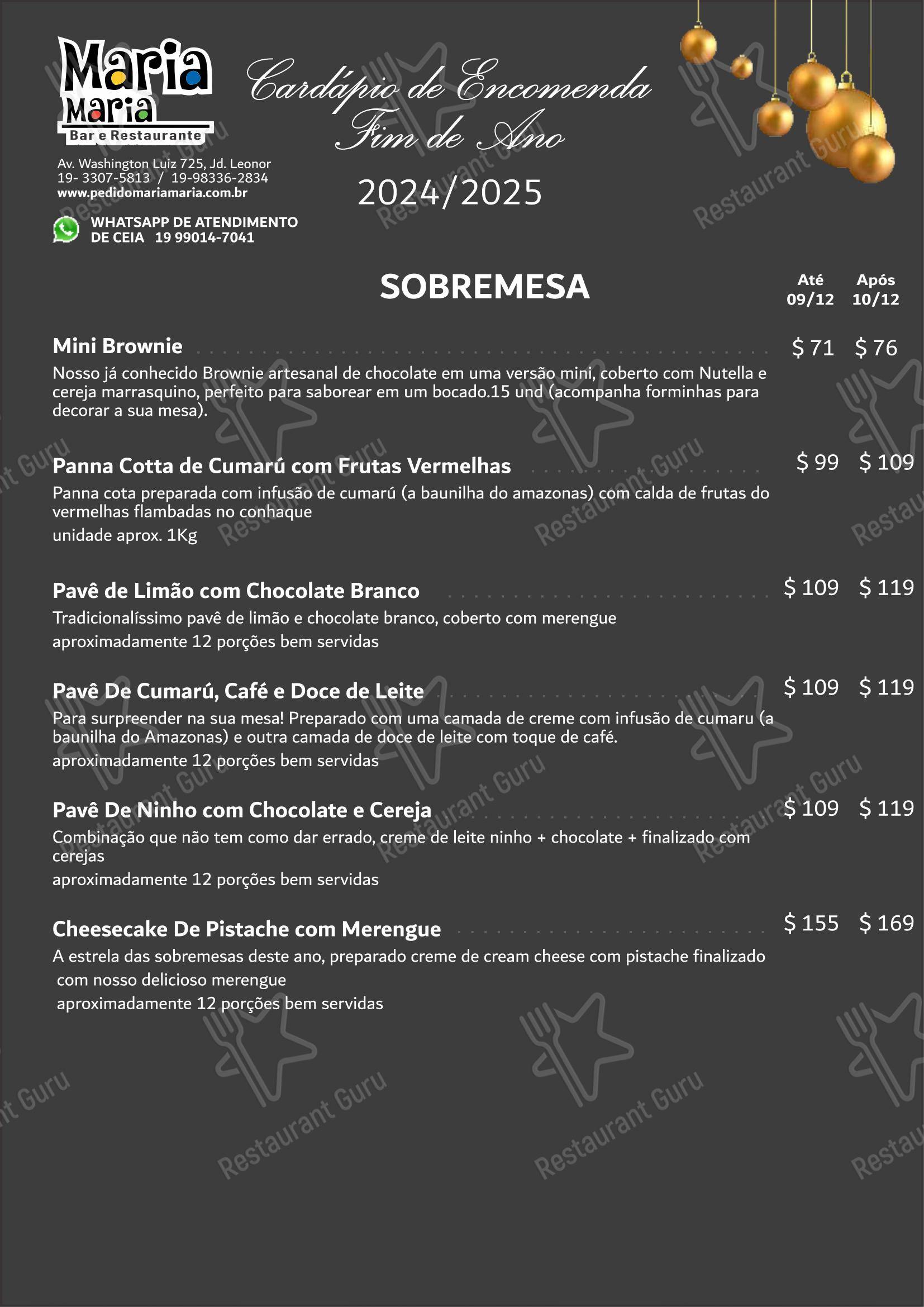 Restaurante Maria Maria em Juiz de Fora - Menu