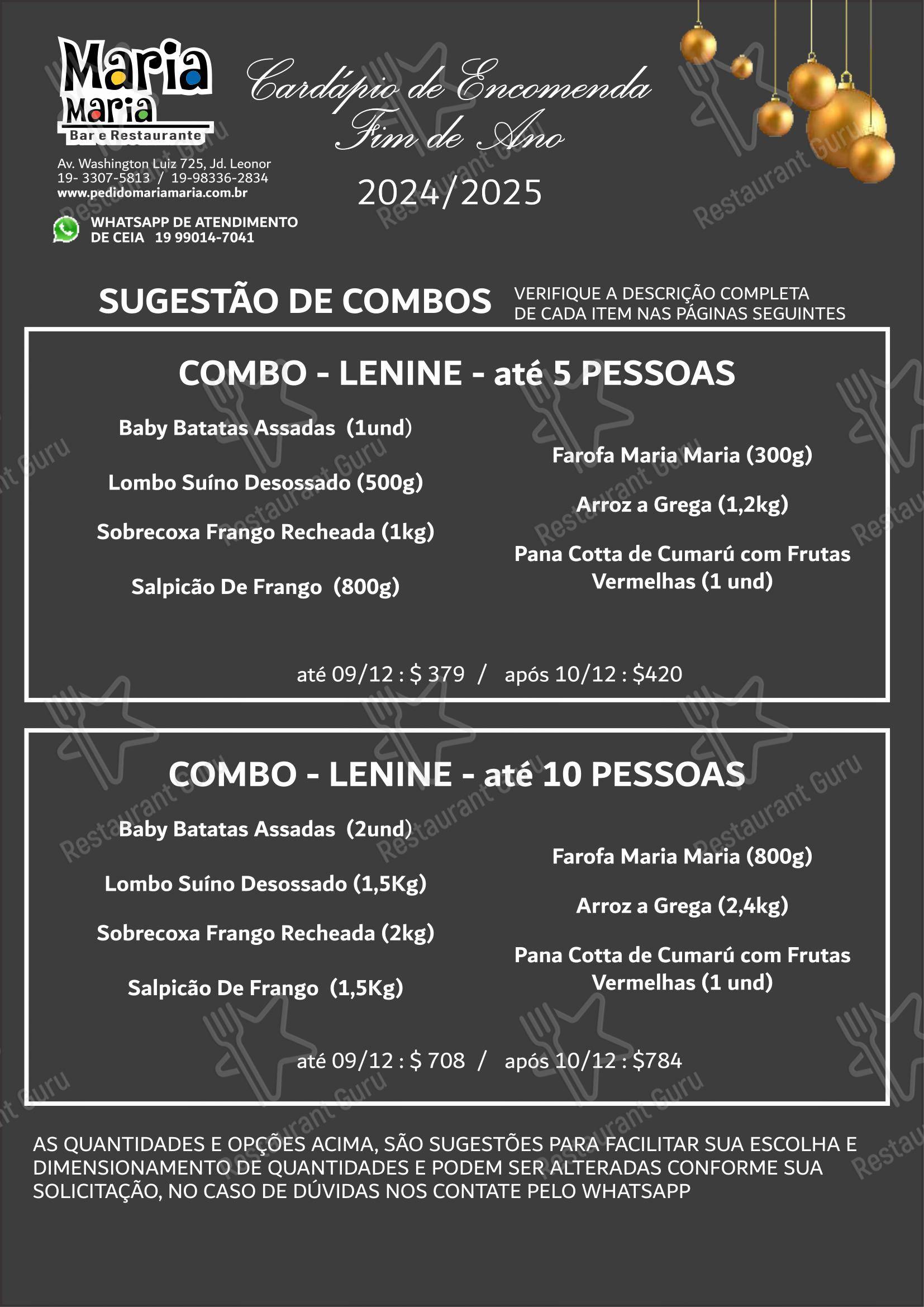 Restaurante Maria Maria - Menu