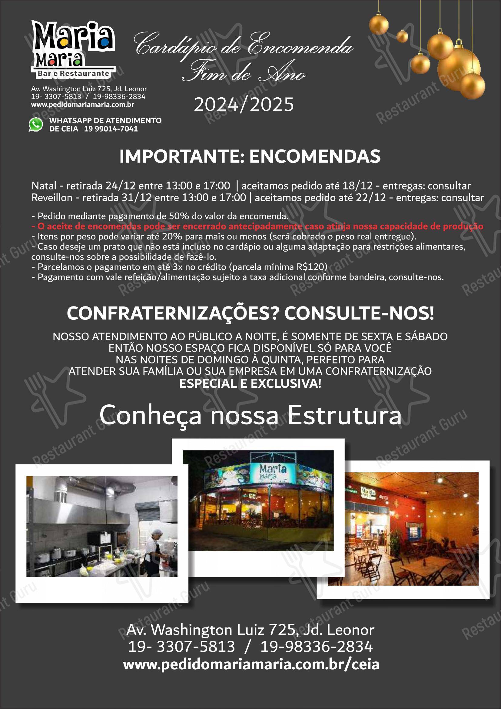 Menu para Restaurante Maria Maria em Juiz de Fora