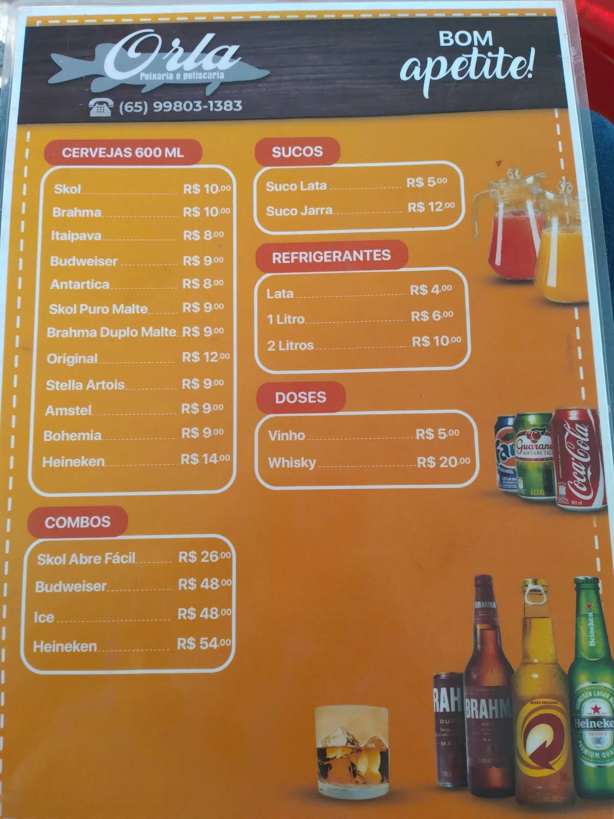 Orla Petiscaria e Peixaria cardápio