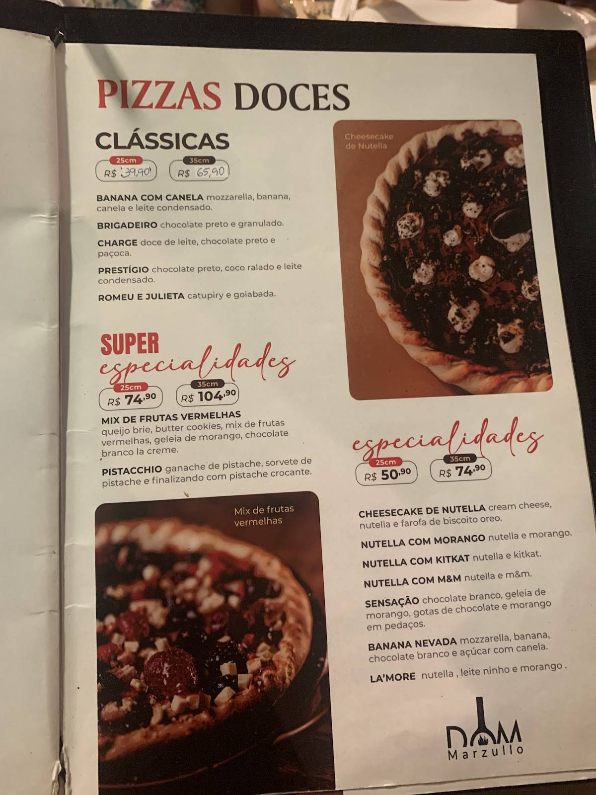 Restaurante Pizzaria Dom Marzullo cardápio
