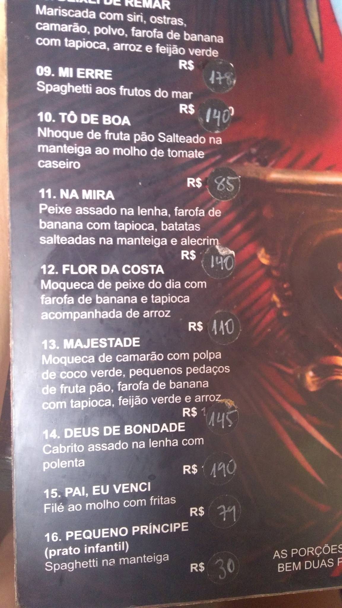 Restaurante Preta cardápio