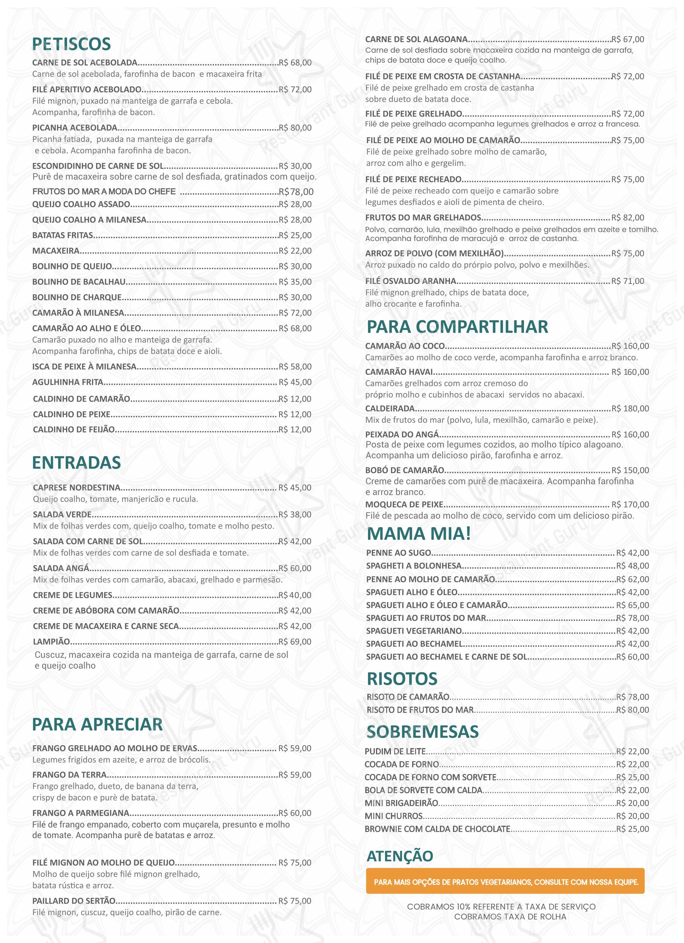 Menu para Restaurante Tarumã em São Miguel dos Milagres