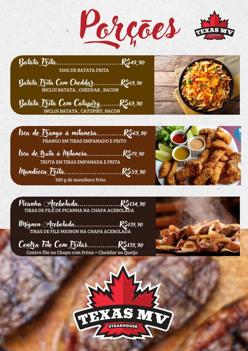 Restaurante Texas Monte Verde cardápio