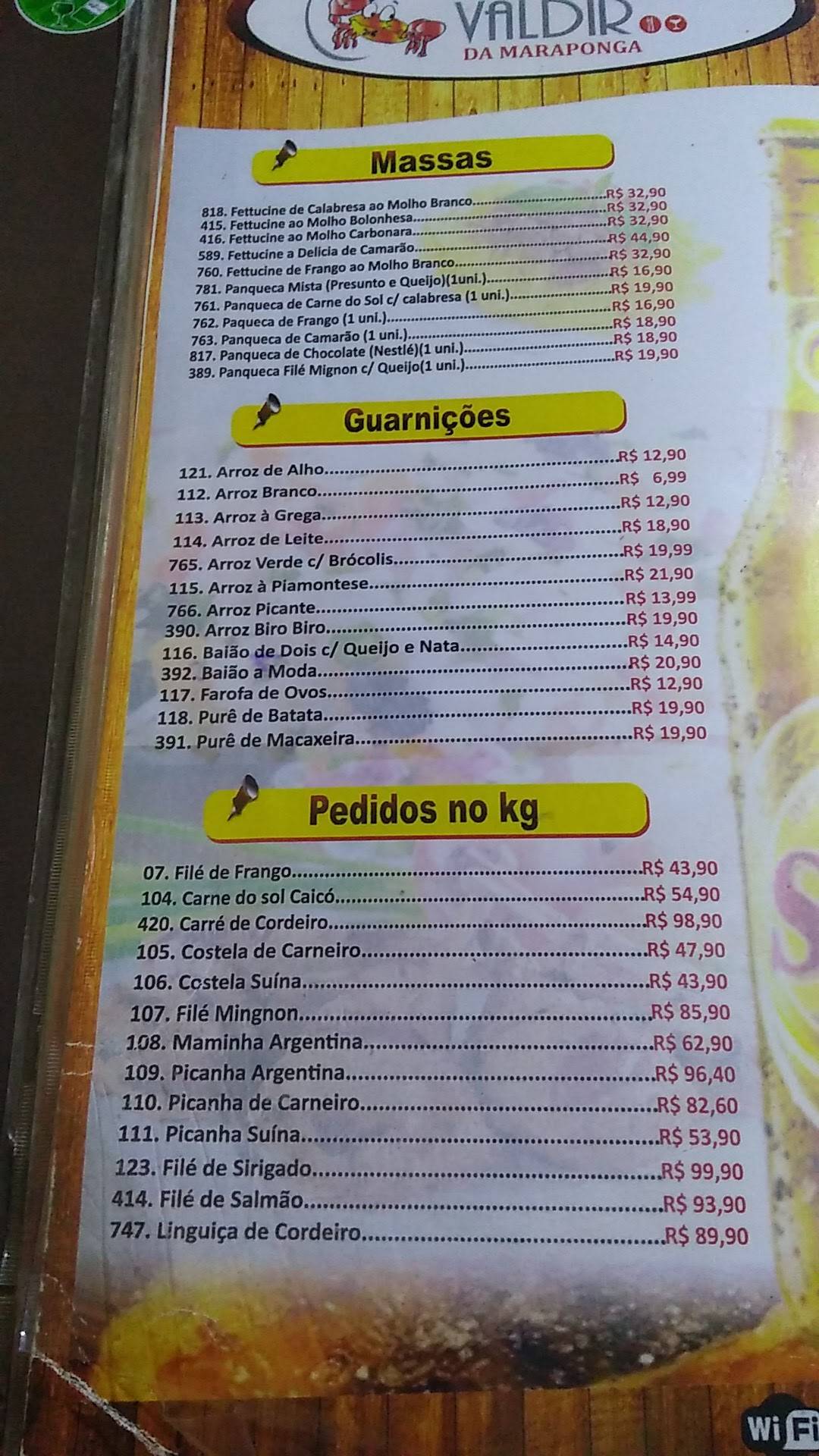 Restaurante Valdir da Maraponga cardápio