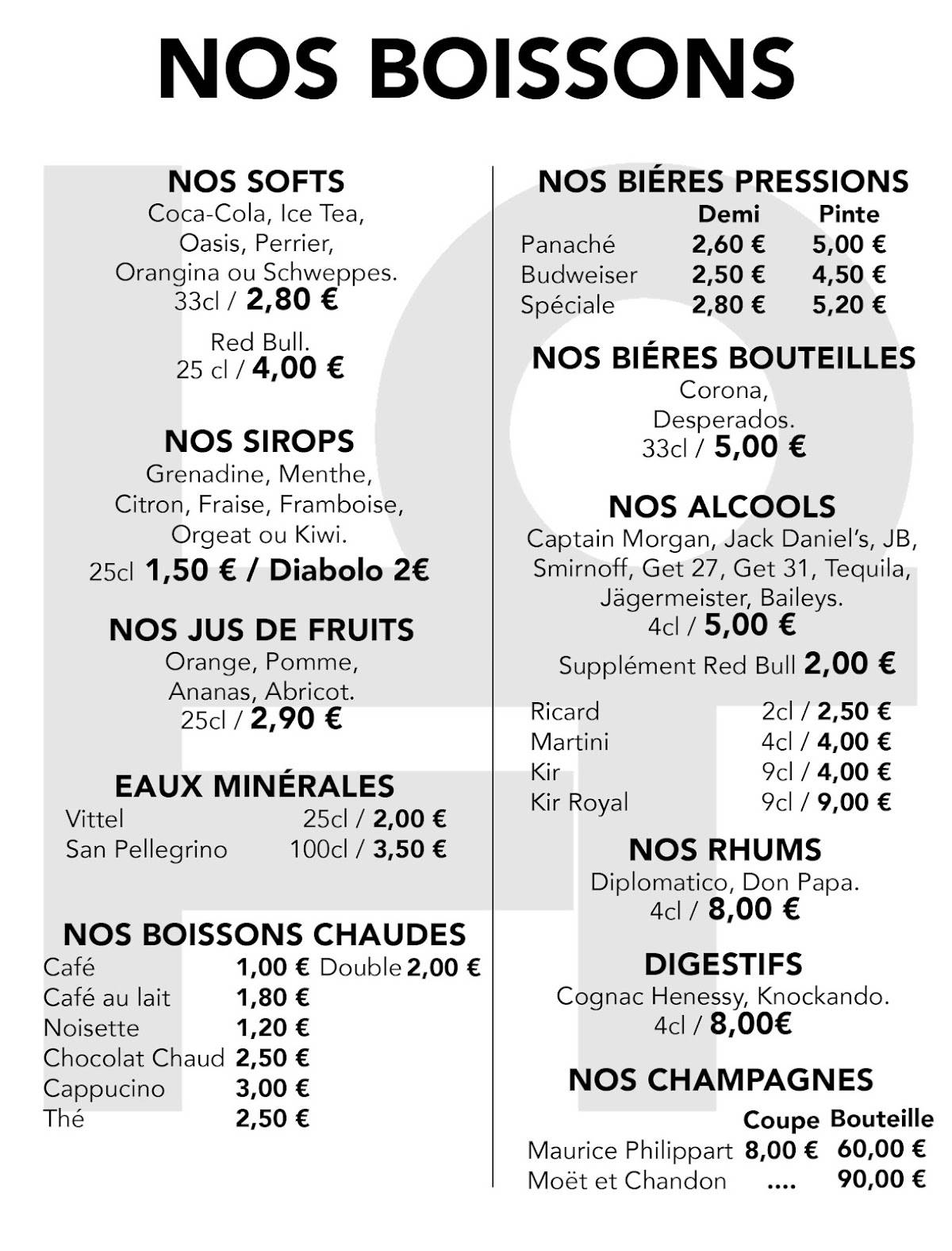 Menu de Rest'o loft