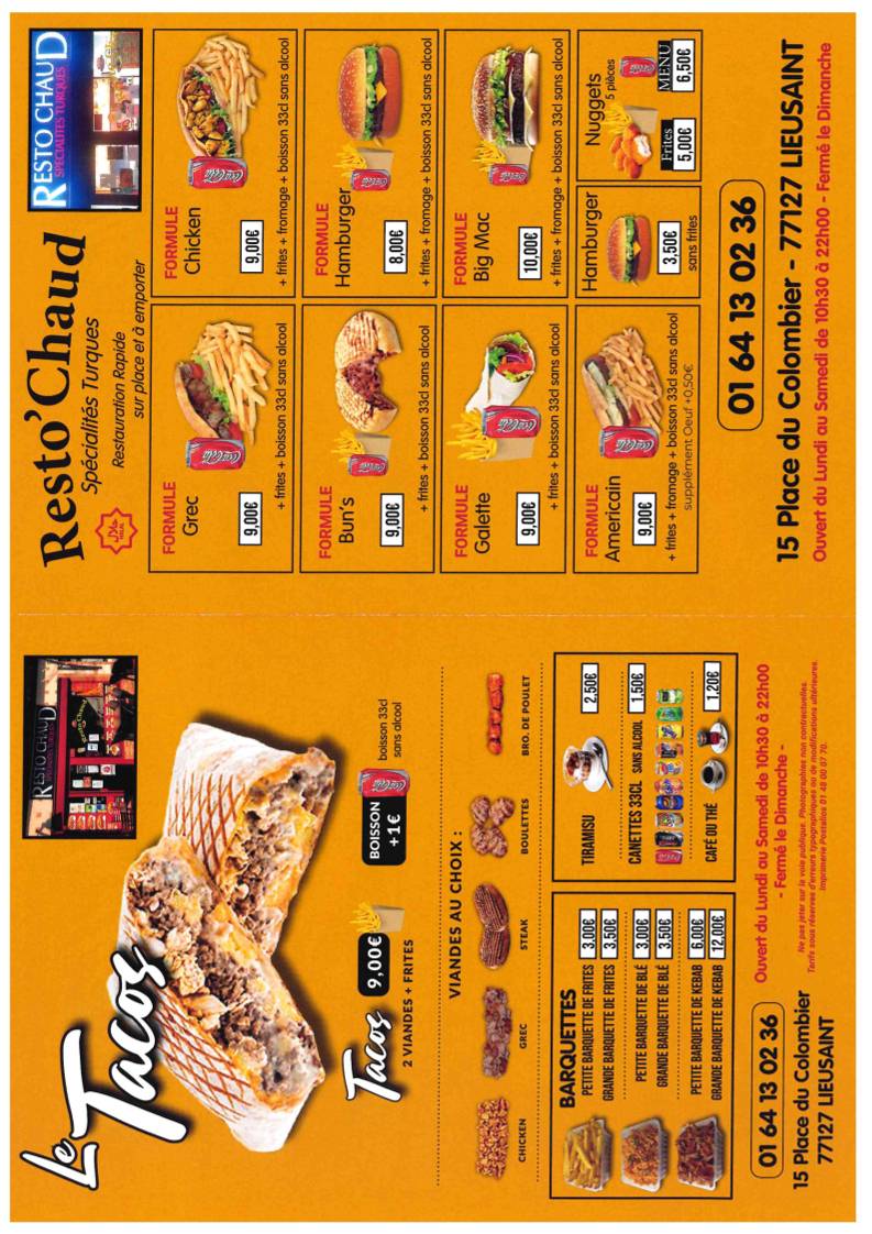 Menu de Resto'Chaud