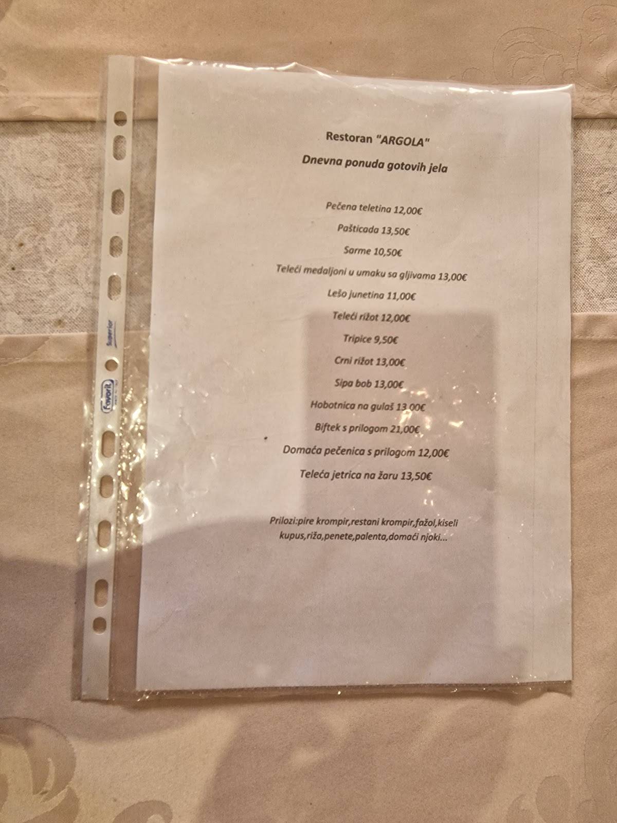 Menu de Restoran Argola