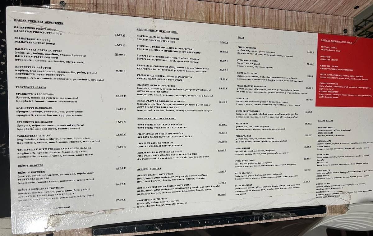 Menu di Restoran "Bili As" Split 