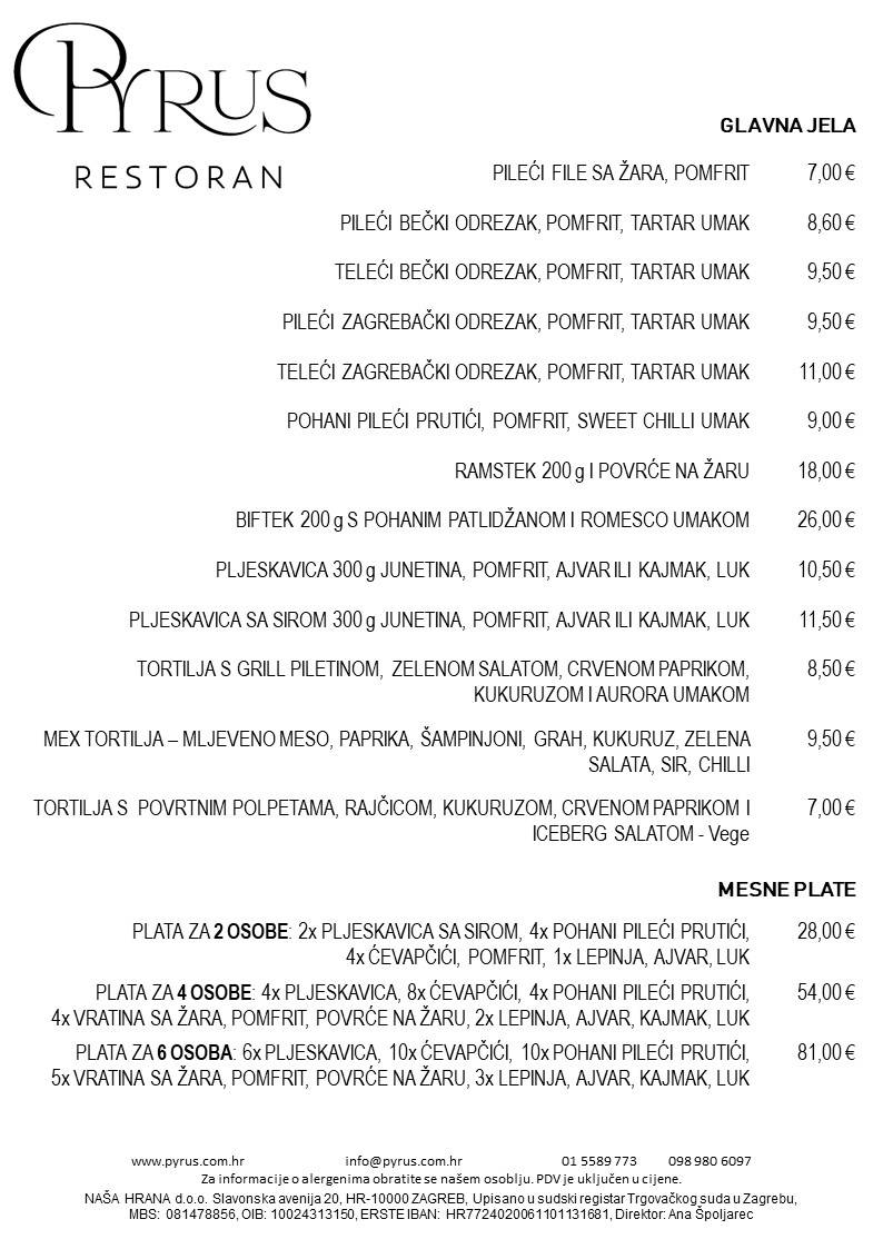 Menu di Restoran Pyrus 