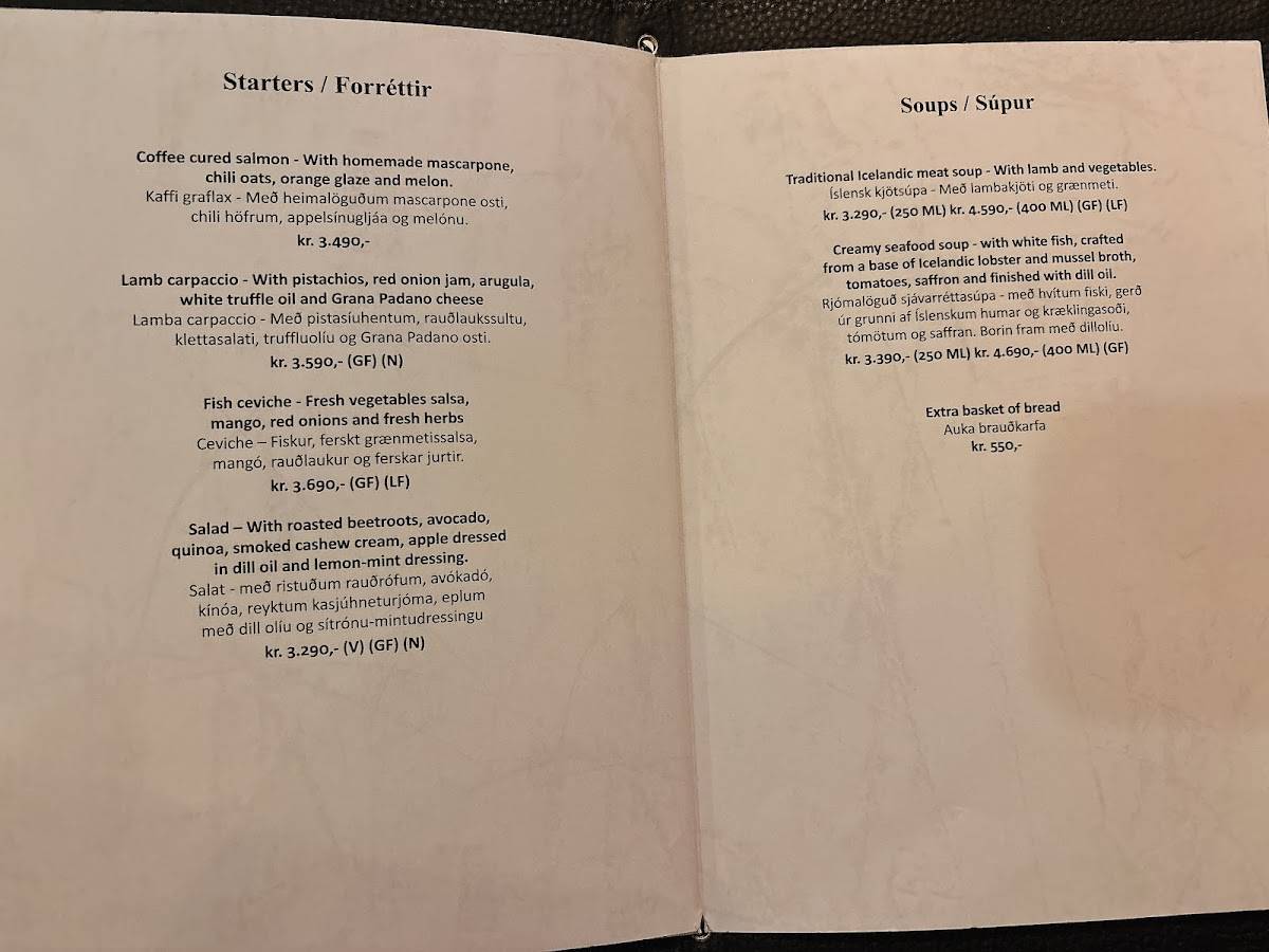 Menu de Reykjavík Kitchen