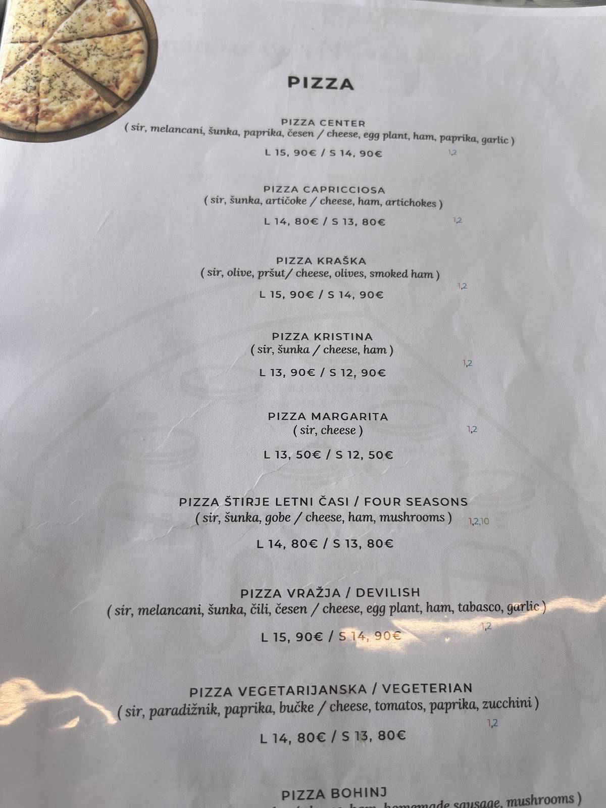 Menu di Center Restaurant Bohinj 