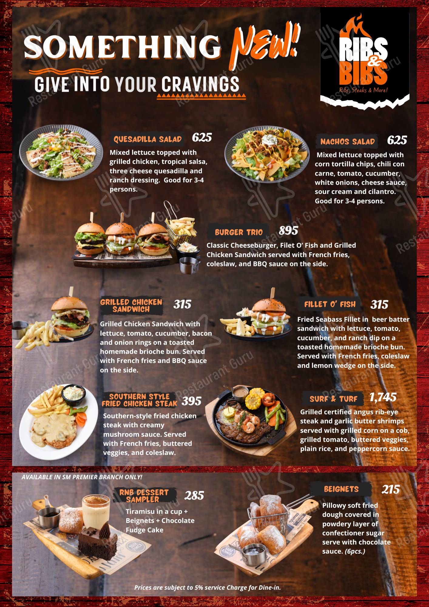Menu at Ribs & Bibs SM Premier restaurant, Cagayan de Oro, Level 5