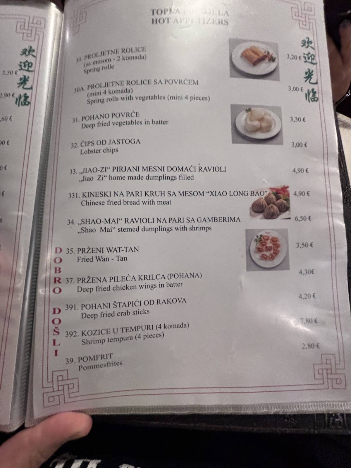 Menu di Kineski restoran Peking 